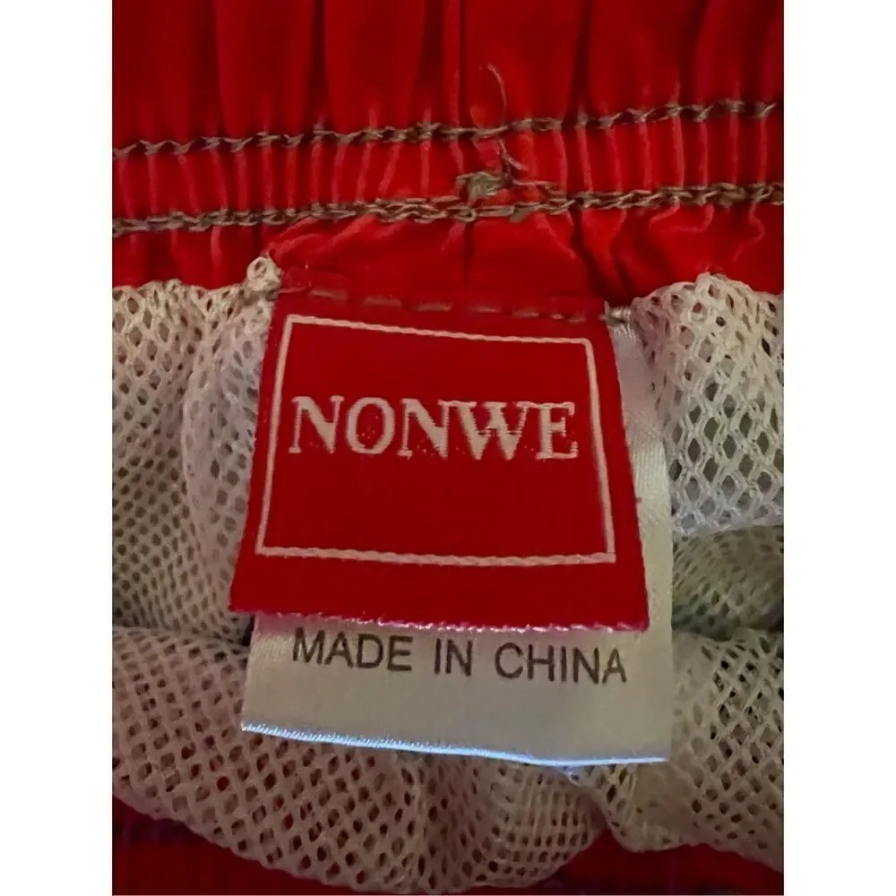 Nonwe Men’s 28 Red and Black Striped Swim Board Shorts